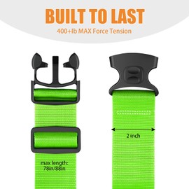 BILIONE Luggage Straps 88 inch Adjustable Suitcase Belt, Lockable Against Accidental Opening, Easy to Identify Travel Accessories, Add a Bag Connector Holds Suitcase Together (Energetic Green, 2)