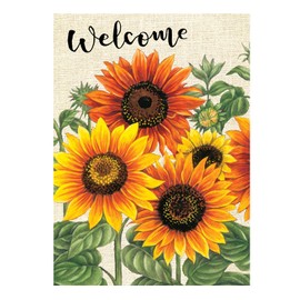 Wamika Welcome Sunflower Fall Autumn Maple Leaves Double Sided Burlap Garden Yard Flag 28" x 40",Summer Fall Sunflowers Flower Farmhouse Burlap Decorative Garden Flags Banner for Outdoor Home
