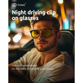 Goiteia Oversized Flip up Clip on Night Driving Glasses for Men Women,Anti Glare from Oncoming Headlights,Fashion Framed Design for Discreetly Concealing Your Glasses(Obsidian Mist)