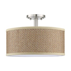 Linen Fabric Semi Flush Mount Ceiling Light PS Diffuser,Chandeliers Shade for Bar, Dining Room, Corridor,Living Room Hallway (Brushed Nickel Finish, 12 Inch)