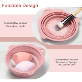 Etercycle Foldable Silicone Makeup Brush Cleaner Bowl - Etercycle Portable Cleaning Tool for Brushes, Powder Puffs, and Sponges (Pink)