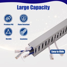 78In Large Cable Raceway On Wall - Grey PVC Cord Hider Wire Management Under Desk - Open Slot Wall Mounted Cord Organizer with Wire Covers - Cable Cover Channel for TV Network, 5×15.7"×W1.18×H1.96