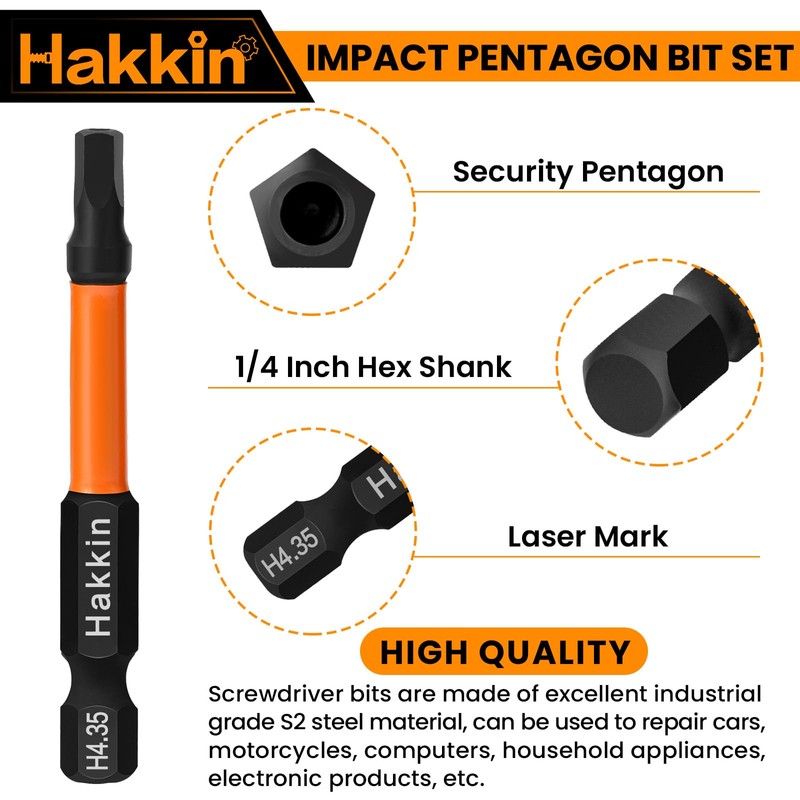 Hakkin 21Pcs Pentagon Screwdriver Bits Set S2 Steel Security Tamper