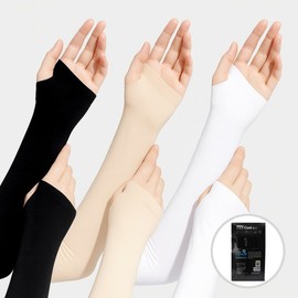Functional Cooling Arm Sleeves with Hand Cover for UV Protection - Ideal for Golf, Driving, Cycling & Hiking Running Black 10ea