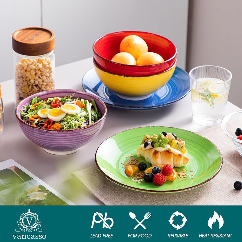 vancasso Bonita Dinnerware Sets, 24 Pieces Multicolor Stoneware Dinner Set