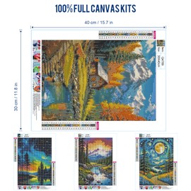4 Pack Diamond Art Kits for Adults, 5D Full Drill Landscape Diamond Painting Kits for Beginners, Forest Mountain Starry Sky Gem Art and Crafts Home Wall Decor 12 X 16 inch