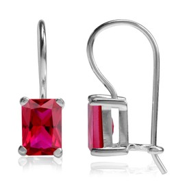 Silvershake 7X5mm Simulated Octagon Shape Red Ruby 925 Sterling Silver Hook Closure Earrings July Gemstone Birthstone
