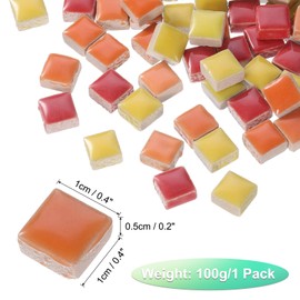 sourcing map 100g Square Mosaic Tiles, Colorful Ceramic Mosaic Tiles for Crafts Bulk Mosaic Supplies for Home Decoration Art Crafts DIY Projects, 0.4 x 0.4Inch, Mix Red/Yellow