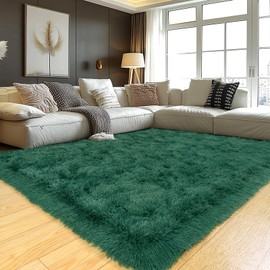 KING DARE Area Rugs for Living Room Green Rug 5x7, Fluffy Shaggy Plush Fuzzy Furry Soft Carpet Washable Non-Slip Rugs for Bedroom Girls Boys Room Aesthetic Rug, Dark Green