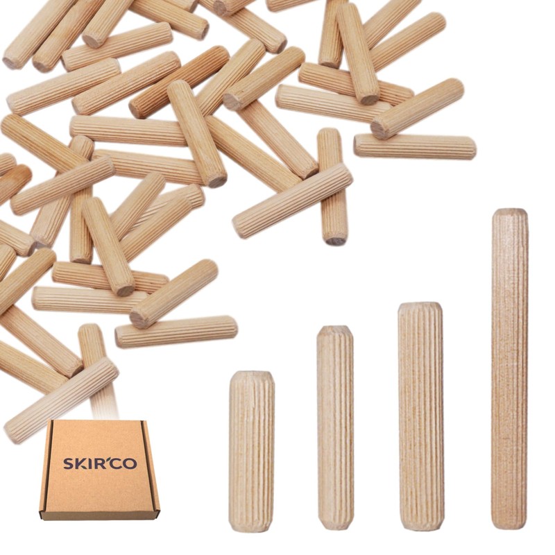 SKIR'CO (Pack of 200) Wooden Dowels 5x25mm Grooved Wood Dowels