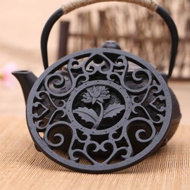 Webao Cast Iron Trivet Teapot Stand Multi-Use Insulated Carved Mat Durable Non Slip Coasters Black 13.5cm