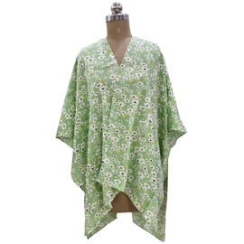 Elu Kimonos for Women - Beach Coverup Cardigan Poncho Ruanas floral Print swimsuits Plus size Long Summer Cover up, Visc Green White Flower Kimono, One Size