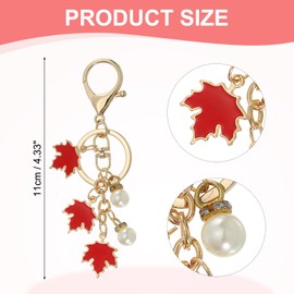 PATIKIL Maple Leaf Keychain, Maple Leaf Enamel Plant Keyrings Cute Autumn Fall Keychain Charm with Pearl Pendant for Women Wallet Car Key Backpack Handbag Accessories, Red