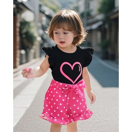 NZRVAWS 18 Months Girl Clothes 24 Months Baby Toddler Girl Summer Outfit Love Shirt Tank Top + Black Shorts Set Infant Clothing Gift for Girls