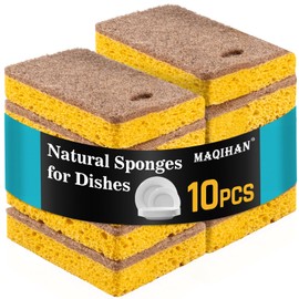 MAQIHAN 10PCS Natural Sponges for Dishes - Biodegradable Sponges Kitchen Eco Friendly Dish Sponge Non-Scratch Sponges for Cleaning Kitchen