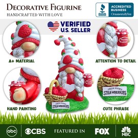 Spring & Summer-Themed Garden Statues – Adorable Outdoor Decor for Lawn, Patio & Porch (Charming Homestead Strawberry Gnome Garden Statue, 9.5" Farmhouse Style Unique Fruit Home Decor)