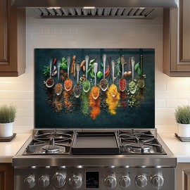 DAIFURONGE Spice Tempered Glass Backsplash For Kitchen Behind Stove,Stove Back Top Cover,Easy to Clean Glass Splashback, Sink Cover Splash Guard,Home Kitchen Wall Decor (30"x20"(76.2x50.8cm))