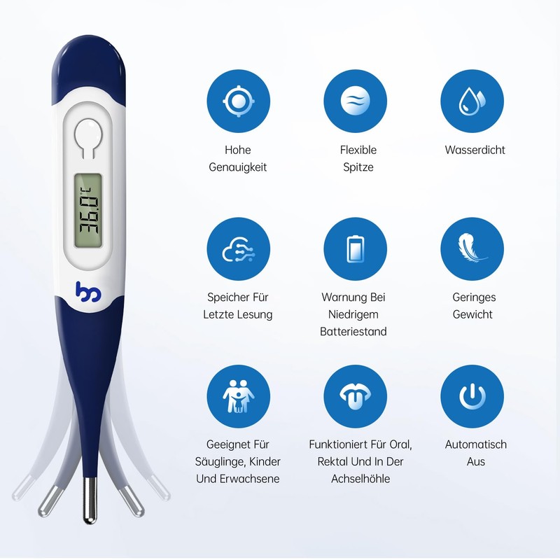 Digital Thermometer with Flexible Tip for Adults, Children and Babies