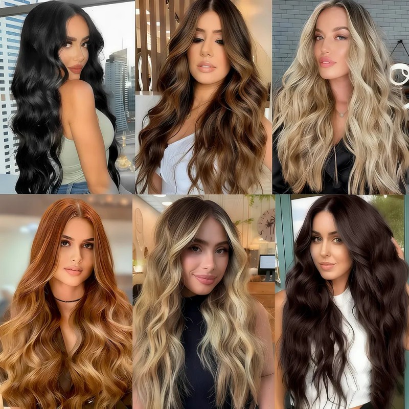 Extensiones De Cabello De Pelo Ondulado Cortinas Clip 6 Pzs