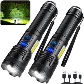 KINGCAESAR Flashlights 990000 High Lumen - 2 Pack, Ultra Bright Rechargeable Flashlight with 7 Light Modes, LED Flash Light with 2 * 2750 mAh ΒATTERY, IPX7 Waterproof for Home Camping