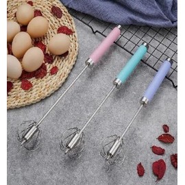 ProBytes Hand Push Egg Beater – Semi-Automatic Stainless Steel Self-Turning Whisk with Comfortable Handle – Manual Kitchen Blender, Mixer, Whisker (Pink)