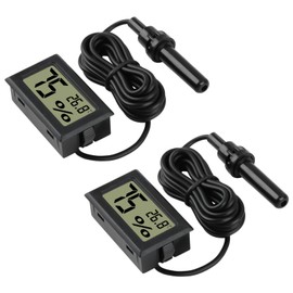 Reptile Thermometer Hygrometer, Digital hygrometer thermometer Gauge with Probe for Incubators Breeding Boxes Terrariums Hygrometer for Lizards Spiders Tortoises, Black (2 Pack)