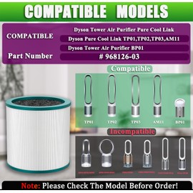 2 Pack TP01 TP02 HEPA Air Purifier Filter Replacement Compatible with Dyson Tower Purifier Pure Cool Link TP01, TP02, TP03, AM11, BP01 Models, Replaces Part # 968126-03