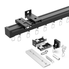 YLNANMI Flexible Ceiling Curtain Track Ceiling and Wall Mounted (64inches/5.3FT)-Easy to Install Smooth Sliding Curtain Track Ceiling&Wall Mount,Heavy-Duty Room Divider Curtains Rails，Black