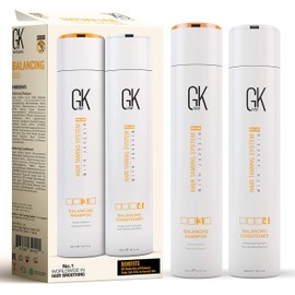 GK Hair Global Keratin Balancing Shampoo and Conditioner 300ml Set & Organic Argan Oil Hair Serum 50ml For Frizz Control Dry Damage Hair Repair