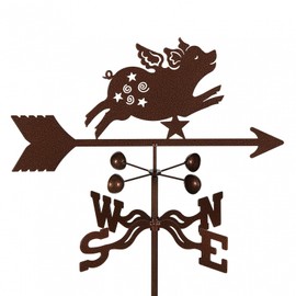 EZ Vane Flying Pig Weathervane — Post Mount, Wind Cups, Antique Copper Finish, Steel with Durable Triple Powder Coating, Handcrafted in USA