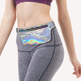 Fitter's Niche Holographic Rave Fanny Packs, Shiny Slim Waist Belt for festival Parties, Cute Fashionable Metallic Raver Bum Bags