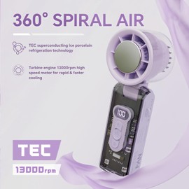 KDTOMOY Portable Handheld Fan with Ice Cooler, USB Rechargeable Small Turbo Fan with Cold Air, Foldable Personal Hand Held Fans with Flashlight for Travel/Camping/Outdoor, High Speed Cooling Items