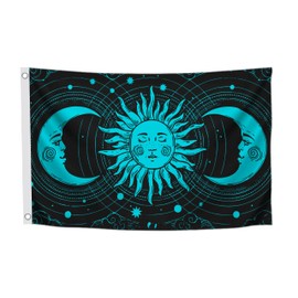 3x5 Feet Feet Sun and Moon Celestial Hippie Black Art Polyester Flags with 2 Grommets - Spring Summer Holiday Garden Decor for Outside or Inside - Single Sided Banner Decor For Courtyard Porch Lawn