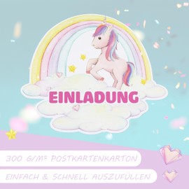 CraftWerk Unicorn Invitation Cards Set of 12 – Birthday Invitation with Rainbow for Girls for Children's Birthday and Party – 14 x 11.5 cm