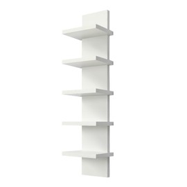 5 Tier Wall Shelf Unit - Narrow Smooth Laminate Finish - Vertical Column Wall Decor Mount Floating Storage Home Decor Organizer Tall Tower Utility Shelf for Bedrooms, Living Rooms(White)