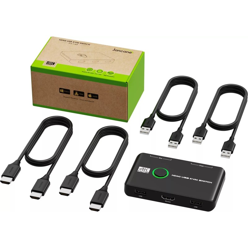 Jancane 4K KVM Switch HDMI 2 Port Box, USB HDMI