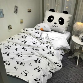 MUSOLEI Panda Bed Linen 135 x 200 cm Girls Children's Bed Linen Microfibre 3D Bed Linen Set Children's Duvet Cover 135 x 200 cm with 1 Pillowcase 80 x 80 cm Gift for Children's Room Single Bed Panda with Ears