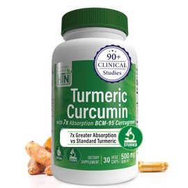 Health Thru Nutrition Complejo de curcumina y cúrcuma 500 mg | como BCM-95 Curcugreen Clínicamente estudiado | Certificado vegano | (Sin OGM e hipoalergénico (paquete de 30))