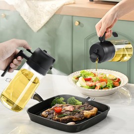 AFASOES Ölsprüher 2 in 1 öl Sprühflasche 470ml Lebensmittelecht Glas Ölsprüher für Speiseöl Ölspray für Heißluftfritteuse mit Silikonpinsel öl Sprayflasche Zerstäuber Küche Zum Kochen, Backen Schwarz