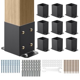 VEVOR 4x4 Post Bracket, 10PC Post Base Brackets, Inner Size 3.6"x3.6" Heavy Duty Powder-Coated Post Anchor Matte Black Wood Post Brackets for Pavilion Deck Railing Support Deck Base Plate