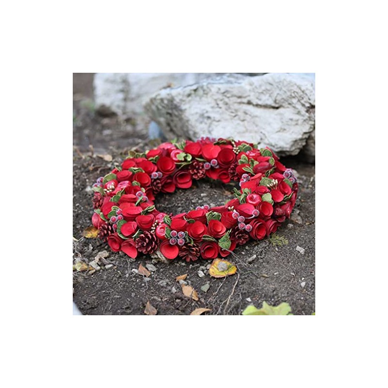18" Red Poppy Wreath Wooden Artificial Christmas Winter Memorial Grave