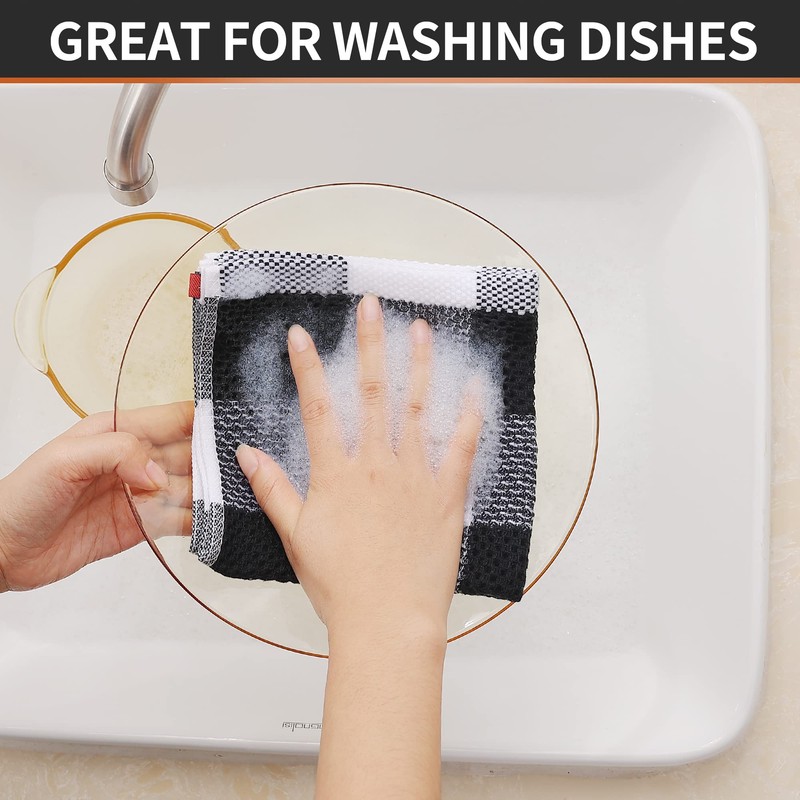 Homaxy 100% Cotton Waffle Weave Check Plaid Dish Cloths, 12