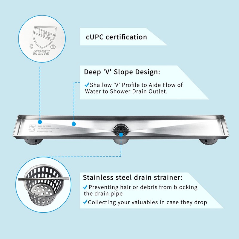 Neodrain 36-Inch Linear Shower Drain with Tile Insert Grate, Professional