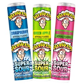 Sweetzo Warheads Super Sour Spray Candy, Assorted Fruit Flavors, Fun Party Favor, (Pack of 3)