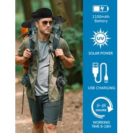 XKETA Solar Fan Hat for Men: 5.9" Wide Brim UPF 50+ Sun Protection Waterproof with Power Level Display, Sun Hat for Fishing/Hiking/Farming/Camping, Ideal Gifts for Father & Husband, White