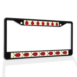 Fastasticdeals Metal Insert License Plate Frame Set of Red Ladybugs Insect Lady Bug Weatherproof Car Accessories Black 2 Holes Solid Insert