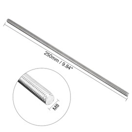 TOP-VIGOR 1Pcs M8 x 250mm Fully Threaded Rod, 304 Stainless Steel Right Hand Threads Rods, Fully Studding Rod Bar for Anchor Bolts, Clamps, Hangers and U-Bolts
