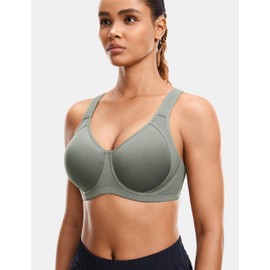 SYROKAN High Impact Sports Bras for Women Support Underwire Cross Back Large Bust Cool Comfort Molded Cup Grey Sage 34E