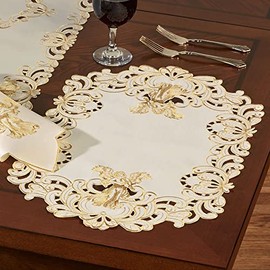 Angelica Embroidered Angel Placemats Set of 4 - Ivory, Gold - Fine Table Treatment for your Kitchen, Dining Room - Holiday Embroidery Polyester Placemats Set of 4