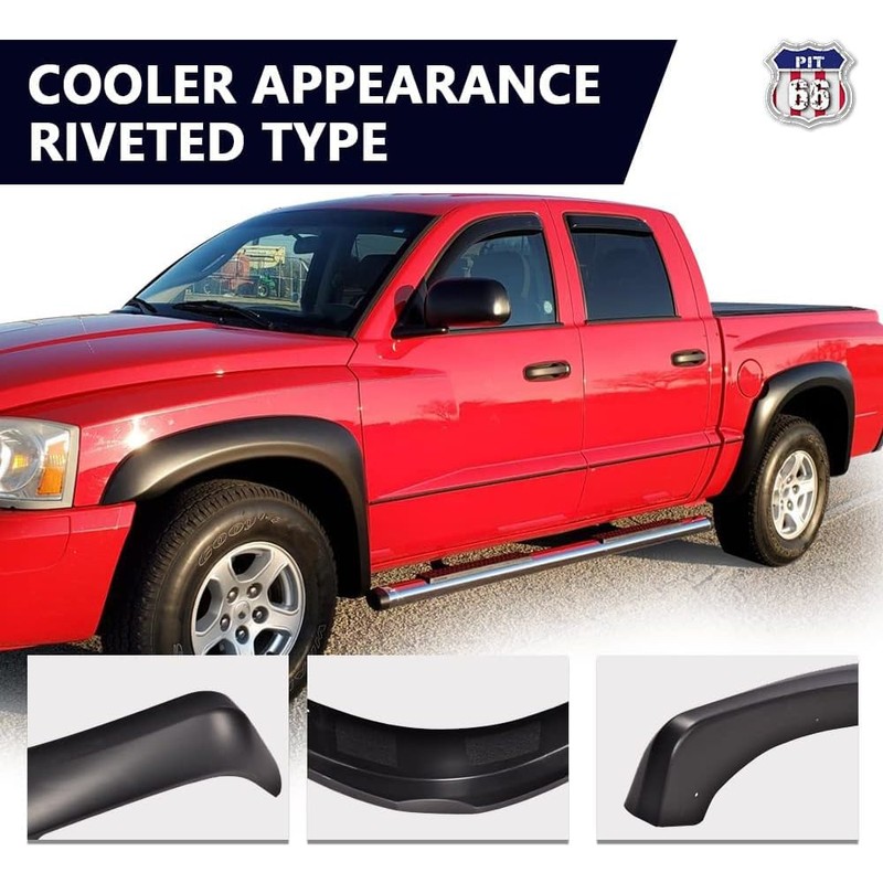 PIT66 Fender Flares, Compatible With 2005-2011 Dodge Dakota Crew Cab